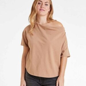 Nuuds Womens Neutral Basic Vintage Cotton Off Shoulder T-Shirt Size L Cinnamon